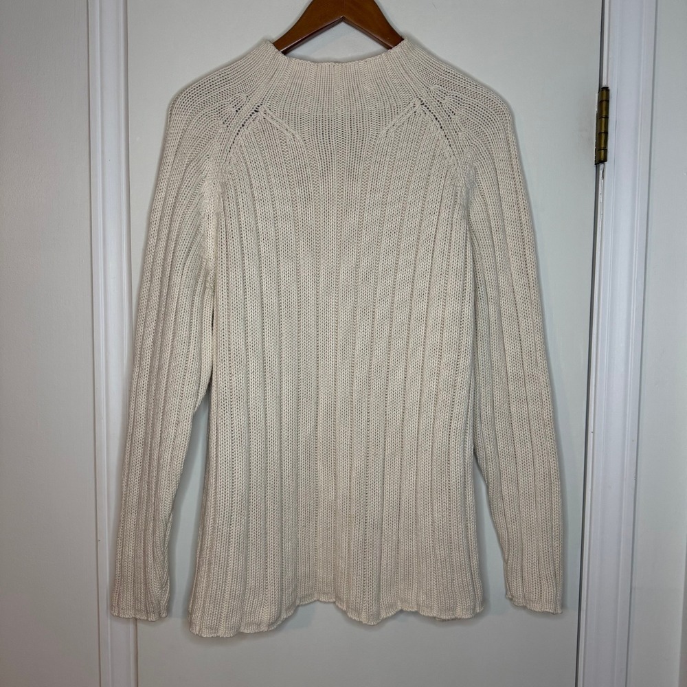 Lands End Cream Ribbed Mock Neck Long Sleeve Sweater Size L 14-16